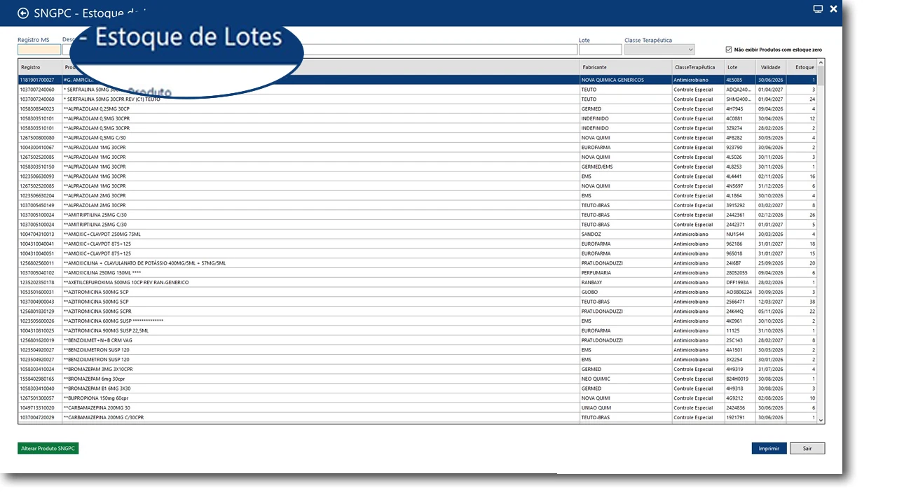 SNGPC - Controle de Lotes